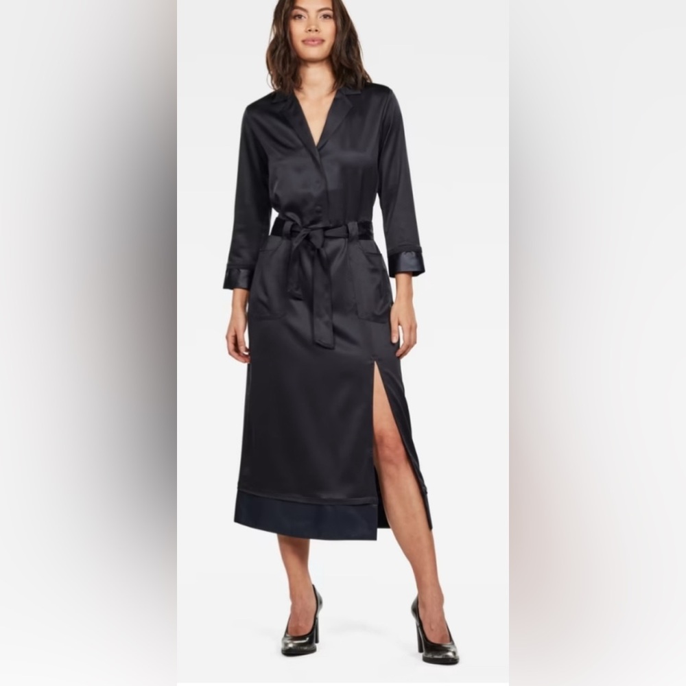 G-STAR RAW Women’s Dark Blue/Black Dress w/Belt, Front Split & 2 Pockets - Small